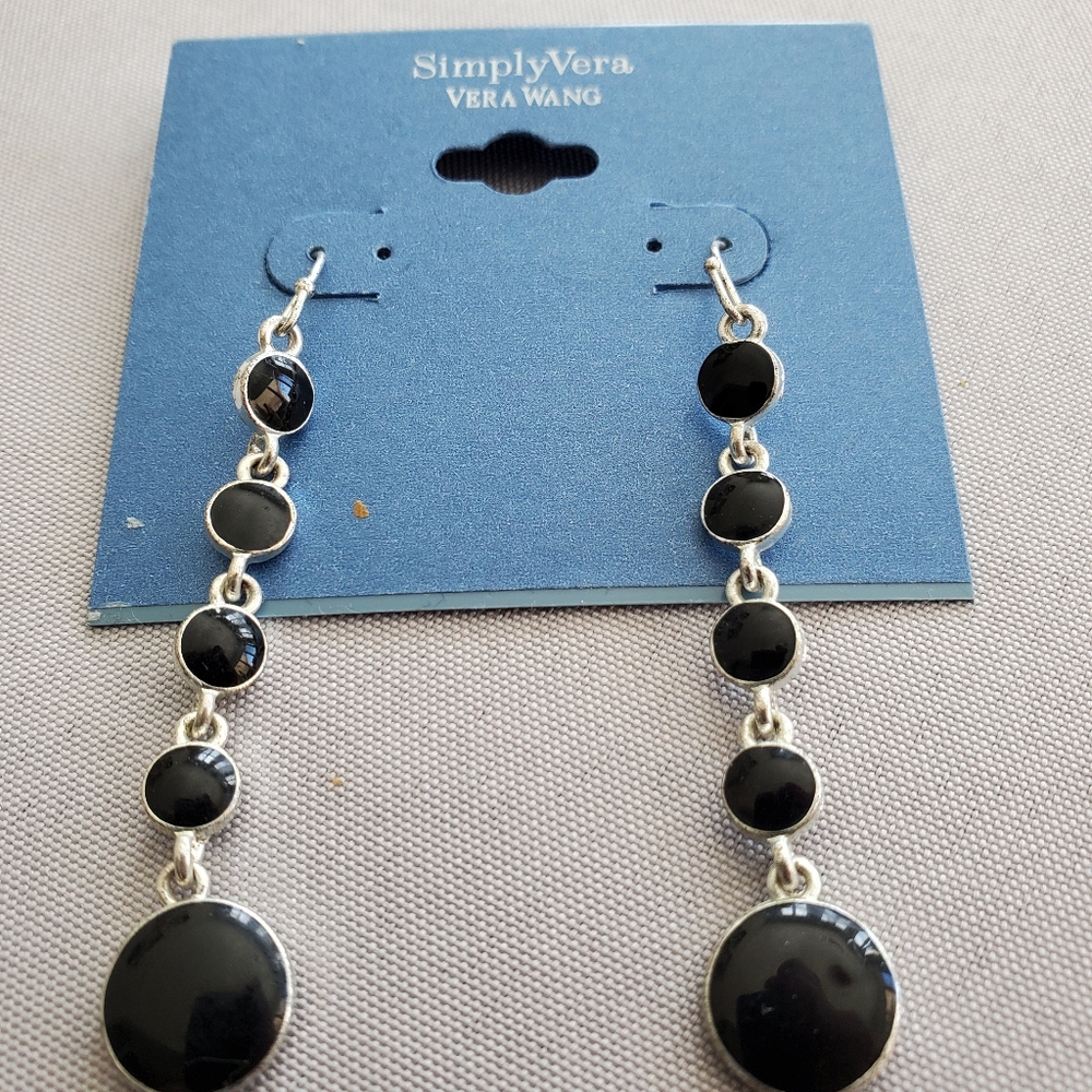 Vera Wang  Silver and Onyx Earrings